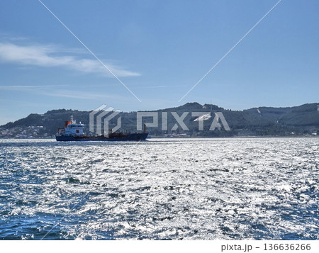Tanker ship crossing Canakkale strait 136636266