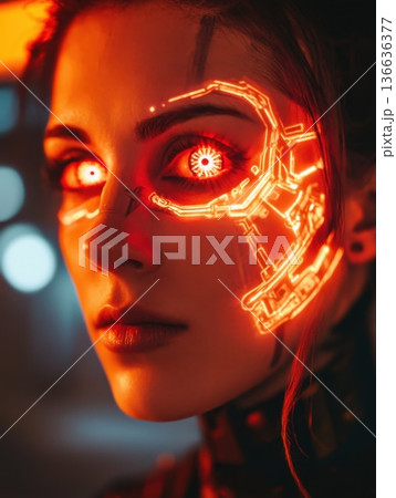A cyborg woman with a cybernetic brain interface 136636377