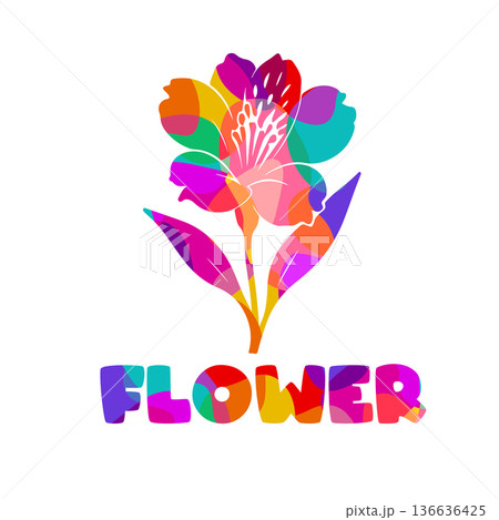 Colorful flower on a white background. Hand drawn. Not AI, vector illustration Colorful flower on a white background. Hand drawn. Not AI, vector illustration 136636425