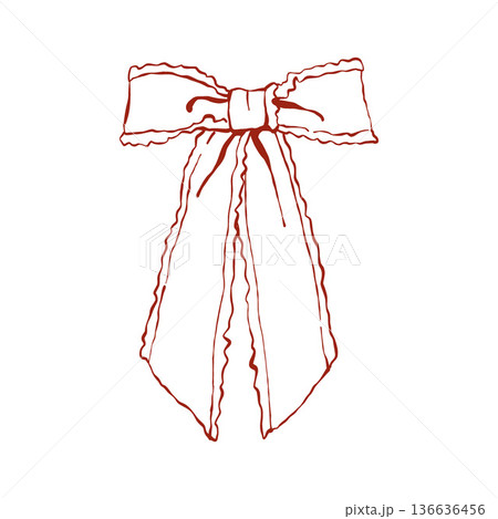 Bow in vintage style. Doodle outline ribbon bow. Design elegant red element. Vector illustration Bow in vintage style. Doodle outline ribbon bow. Design elegant red element. Vector illustration 136636456
