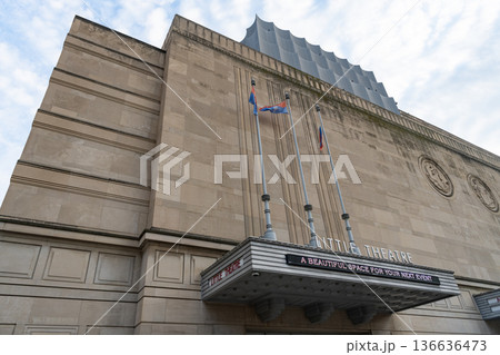 Kansas City, Missouri, USA - August 07, 2025: Little Theatre. Municipal Auditorium. Modern and Art Deco architecture and architectural details. Convention and Entertainment Facilities Kansas City, Missouri, USA - August 07, 2025: Little Theatre. Municipal Auditorium. Modern and Art Deco architecture and architectural details. Convention and Entertainment Facilities 136636473