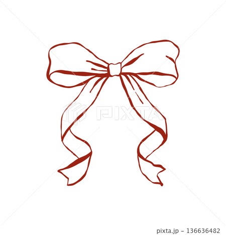 Bow in vintage style. Doodle outline ribbon bow. Design elegant red element. Vector illustration Bow in vintage style. Doodle outline ribbon bow. Design elegant red element. Vector illustration 136636482