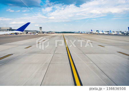 Washington, D.C., USA - June 30, 2024: Airport services. Plane arrival of United airline. Departure and arrival at airport. Airplane terminal for airline. United airline plane departure in airport Washington, D.C., USA - June 30, 2024: Airport services. Plane arrival of United airline. Departure and arrival at airport. Airplane terminal for airline. United airline plane departure in airport 136636508