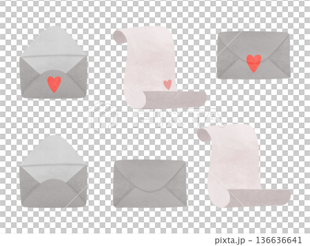 Envelope, letter paper with a heart. Letter, message. Watercolor, pastel. Illustration in a simple flat style in light colors. Set of design elements for printing, prints, products, printed materials 136636641