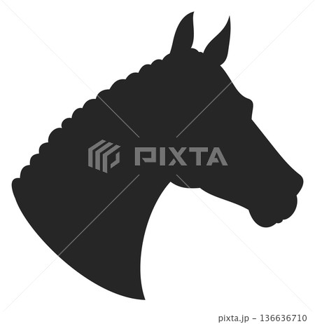 Farm horse icon. Black animal head silhouette Farm horse icon. Black animal head silhouette 136636710