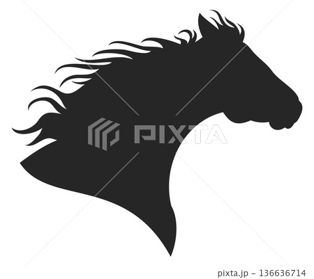 Running horse head silhouette. Freedom black icon 136636714