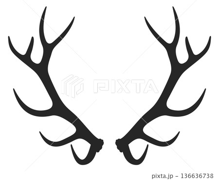 Black antlers silhouette. Wild animal hunt trophy Black antlers silhouette. Wild animal hunt trophy 136636738