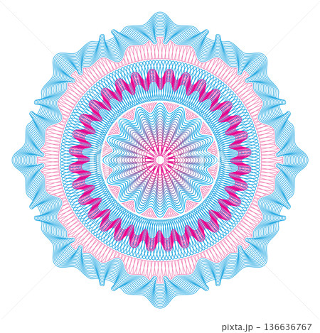 Linear rosette emblem. Color guilloche decorative element 136636767