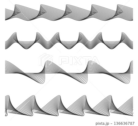 Watermark line set. Wavy security black pattern 136636787
