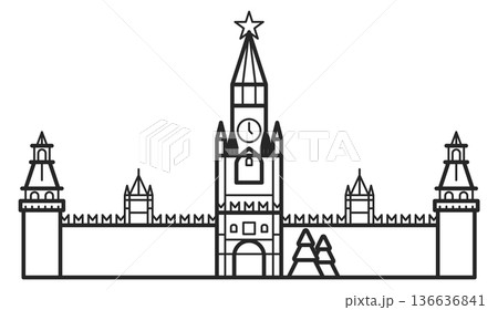 Kremlin line icon. Red square travel landmark Kremlin line icon. Red square travel landmark 136636841