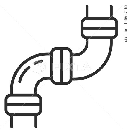 Curved pipe connection line icon. Technical drain Curved pipe connection line icon. Technical drain 136637165
