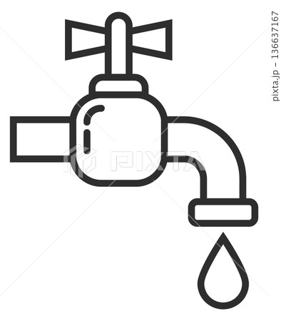 Dripping water tap. Hand valve line icon Dripping water tap. Hand valve line icon 136637167