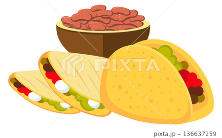 Taco and nachos cartoon icon. Traditional mexican fast food Taco and nachos cartoon icon. Traditional mexican fast food 136637259