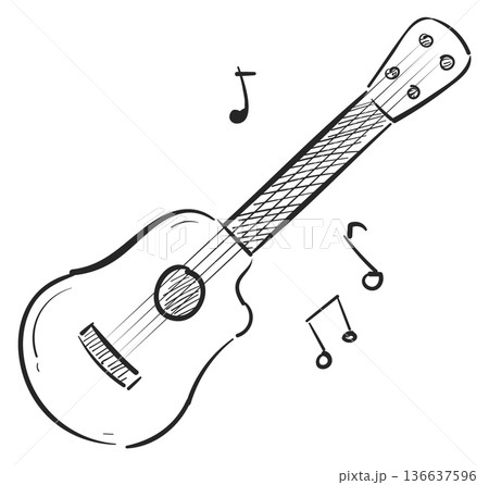 Guitar playing music doodle. Acoustic classic instrument 136637596