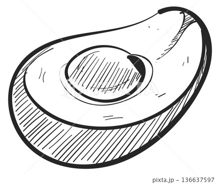 Avocado drawing. Half sliced fruit doodle icon Avocado drawing. Half sliced fruit doodle icon 136637597