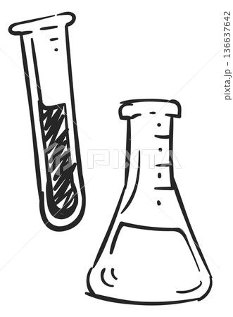 Science lab glass doodle icon. Research equipment Science lab glass doodle icon. Research equipment 136637642