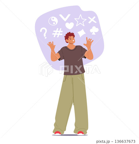 Man with symbolic mindset type interpreting world through signs, metaphors and figurative meanings 136637673