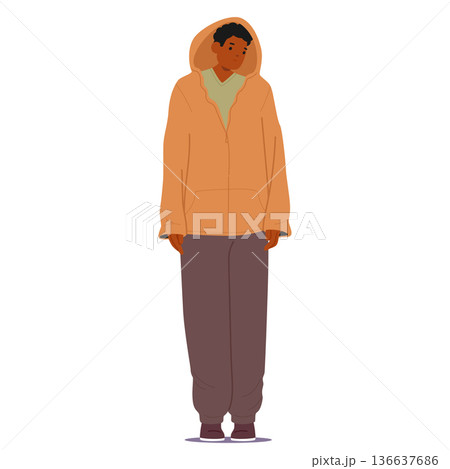 Male character with phlegmatic temperament looking sad exhibiting low-energy, passive traits 136637686