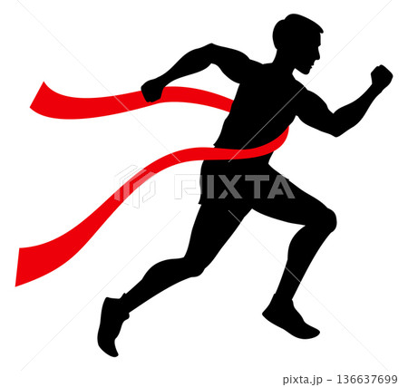 Running man crossing red ribbon black icon 136637699