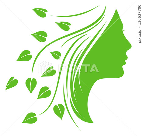 Green nature logo. Woman silhouette with tree branches 136637700