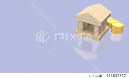 Classical Stone Bank with Golden Coins Concept 3d render. Classical Stone Bank with Golden Coins Concept 3d render. 136637857