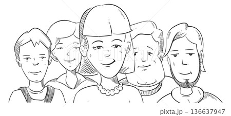 People pencil drawing. Group portrait sketch icon People pencil drawing. Group portrait sketch icon 136637947