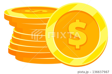 Golden coin stack cartoon icon. Shiny dollars 136637987