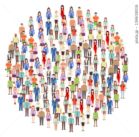People crowd color round icon. Community or society symbol 136638016