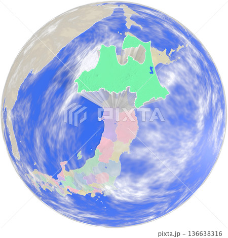 地球上空から見た、浮かび上がる青森県のプラネット風地図 136638316