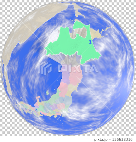 地球上空から見た、浮かび上がる青森県のプラネット風地図 136638316