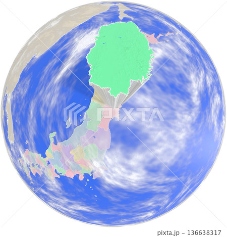 地球上空から見た、浮かび上がる岩手県のプラネット風地図 136638317