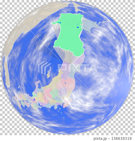 A planet-like map of Akita Prefecture seen from above the Earth 136638319
