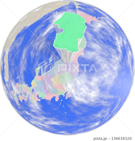 地球上空から見た、浮かび上がる山形県のプラネット風地図 地球上空から見た、浮かび上がる山形県のプラネット風地図 136638320