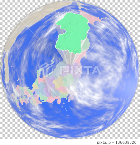 地球上空から見た、浮かび上がる山形県のプラネット風地図 地球上空から見た、浮かび上がる山形県のプラネット風地図 136638320