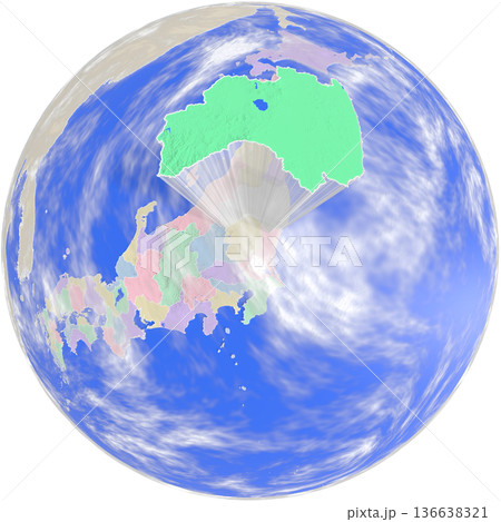 地球上空から見た、浮かび上がる福島県のプラネット風地図 136638321