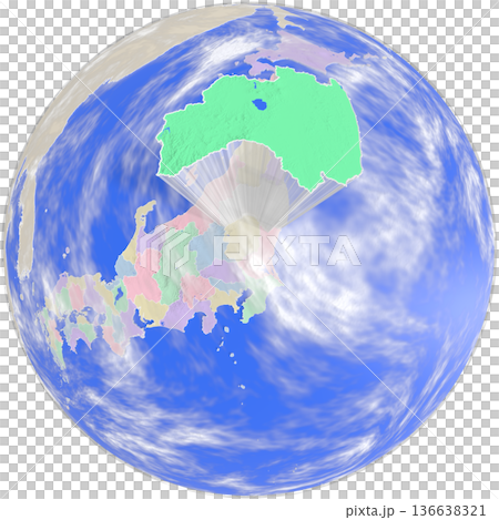 地球上空から見た、浮かび上がる福島県のプラネット風地図 136638321