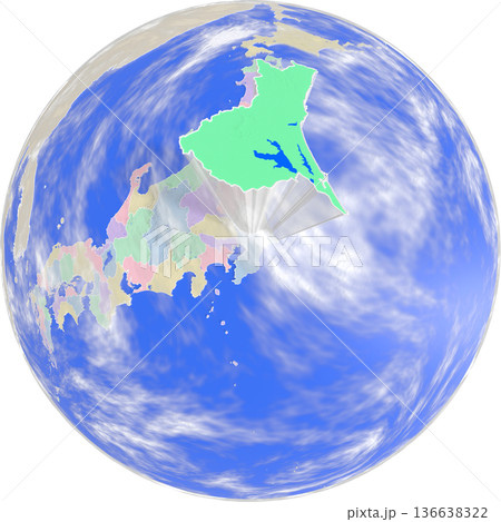 地球上空から見た、浮かび上がる茨城県のプラネット風地図 地球上空から見た、浮かび上がる茨城県のプラネット風地図 136638322