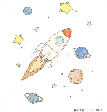 宇宙を飛ぶロケット 136638342