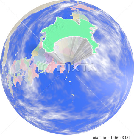地球上空から見た、浮かび上がる神奈川県のプラネット風地図 地球上空から見た、浮かび上がる神奈川県のプラネット風地図 136638381