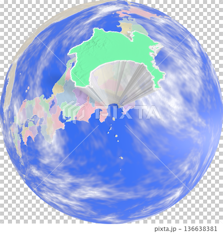 地球上空から見た、浮かび上がる神奈川県のプラネット風地図 地球上空から見た、浮かび上がる神奈川県のプラネット風地図 136638381