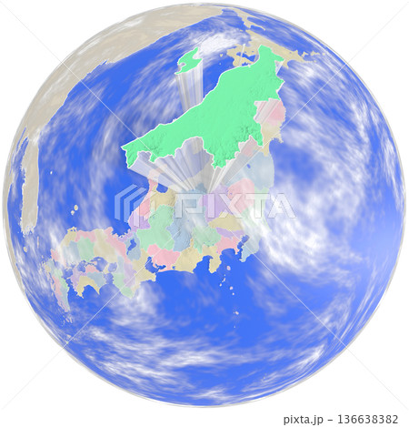 地球上空から見た、浮かび上がる新潟県のプラネット風地図 136638382