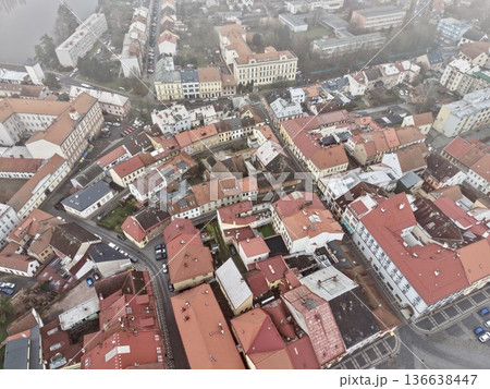 Urban Rooftops With Intricate Patterns, Skyline Features Detailed Tile Rooftops And Urban Textures Urban Rooftops With Intricate Patterns, Skyline Features Detailed Tile Rooftops And Urban Textures 136638447