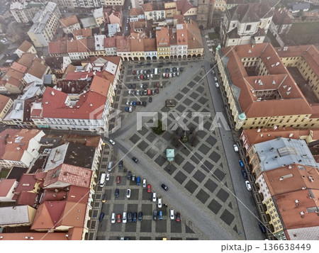 Droned View Of Lively City Market, Aerial Perspective Reveals Vibrant Community Gathering Area Droned View Of Lively City Market, Aerial Perspective Reveals Vibrant Community Gathering Area 136638449