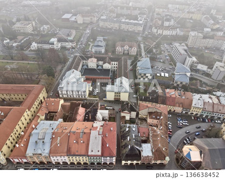 Cityscape With Rooftops, Overhead Vantage Captures Busy Markets With Winding Lanes And Historic Shopfronts Cityscape With Rooftops, Overhead Vantage Captures Busy Markets With Winding Lanes And Historic Shopfronts 136638452