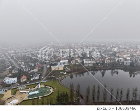 Drone Captures Suburban Waterfront View, City Planner Examines Expansion Possibilities From Above Lake Drone Captures Suburban Waterfront View, City Planner Examines Expansion Possibilities From Above Lake 136638466