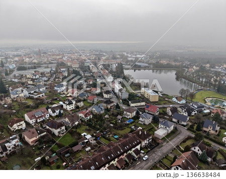 Overhead Lake View, Central Lake With Surrounding Greenery, Aerial Panorama Of Shoreline And Parks 136638484