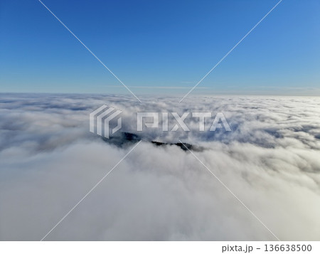 Peaks Seen Reaching Sky, Scenic Vistas Of Towering Mountain Peaks Visible Against Endless Blue Sky 136638500