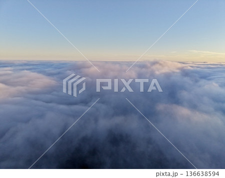 Soft Layered Cloud View With Tranquil Hues, Minimalist Aerial Depiction Of Calm Pastel Sky Views 136638594