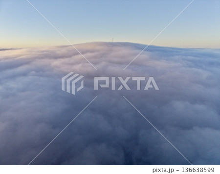 Misty Skyline With Fog And Clouds, Silent Summit Obscured By Thick Fog And Swirling Clouds And Mist 136638599