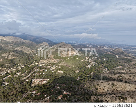 Hill With Scattered Homes And Farmland, Scenic Countryside With Terraced Fields And Old Cottages Hill With Scattered Homes And Farmland, Scenic Countryside With Terraced Fields And Old Cottages 136638621